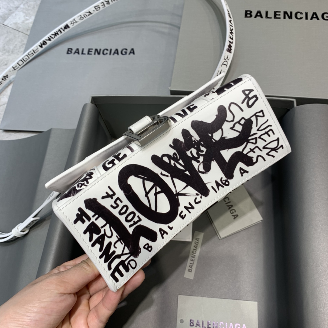 Balenciaga Hourglass XS Handbag Graffiti Shoulder Bag White